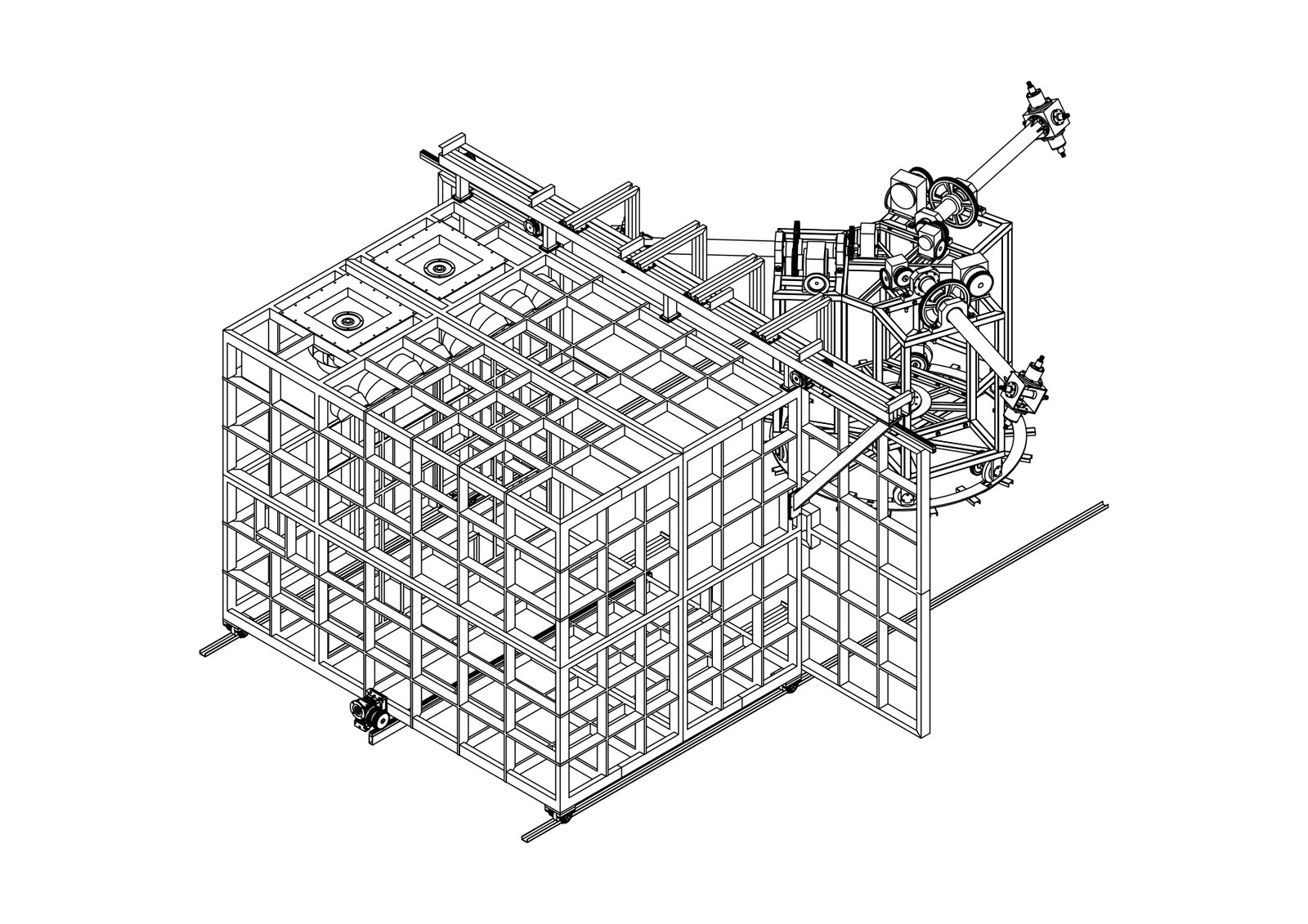 Three Arm Bi-Axial Rotational Rotomoulding Machine - technical drawing